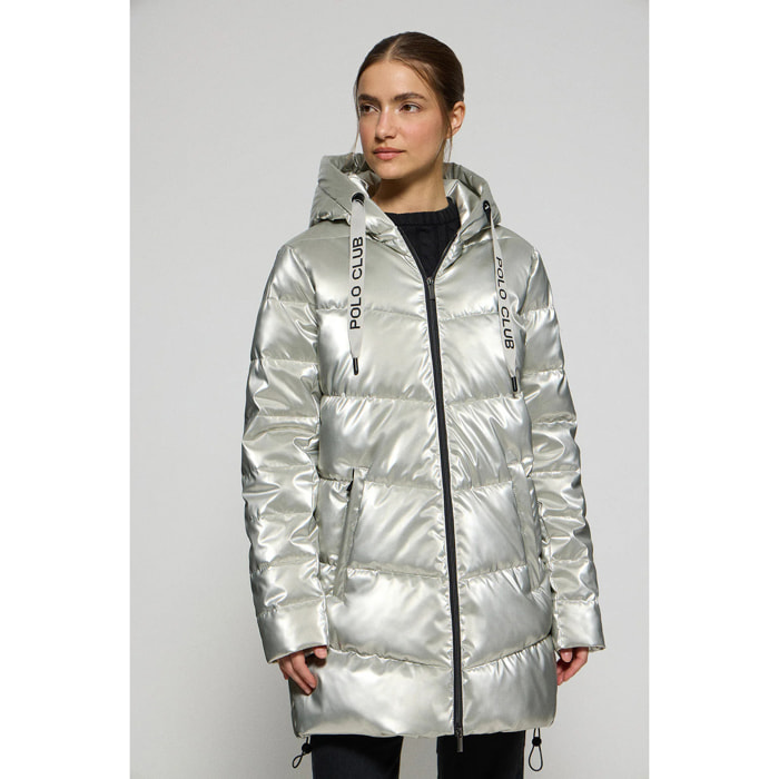 Abrigo platino metalizado Catele de capucha fija y detalles Polo Club