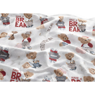 Completo Lenzuola 100% Cotone Made in Italy Fantasia Cameretta Bimbi Disegno Teddy Beige