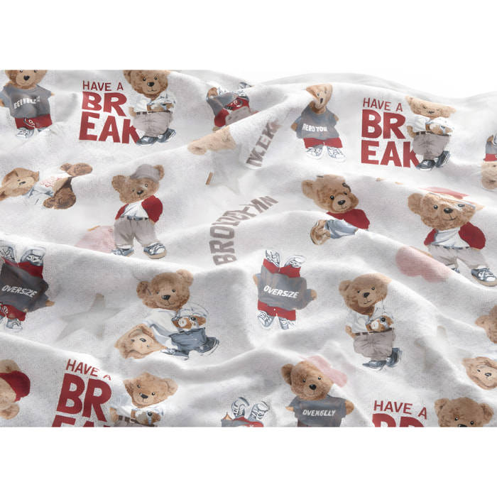 Completo Lenzuola 100% Cotone Made in Italy Fantasia Cameretta Bimbi Disegno Teddy Beige