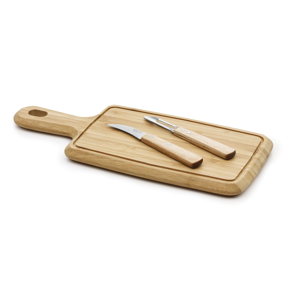 Essentiel - Juego de 3 piezas : Tabla 38.5 x 16 cm, pelador y cuchillo de verduras