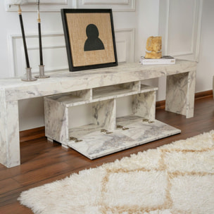 Banc TV moderne avec rangement - effet marbre MARFA
