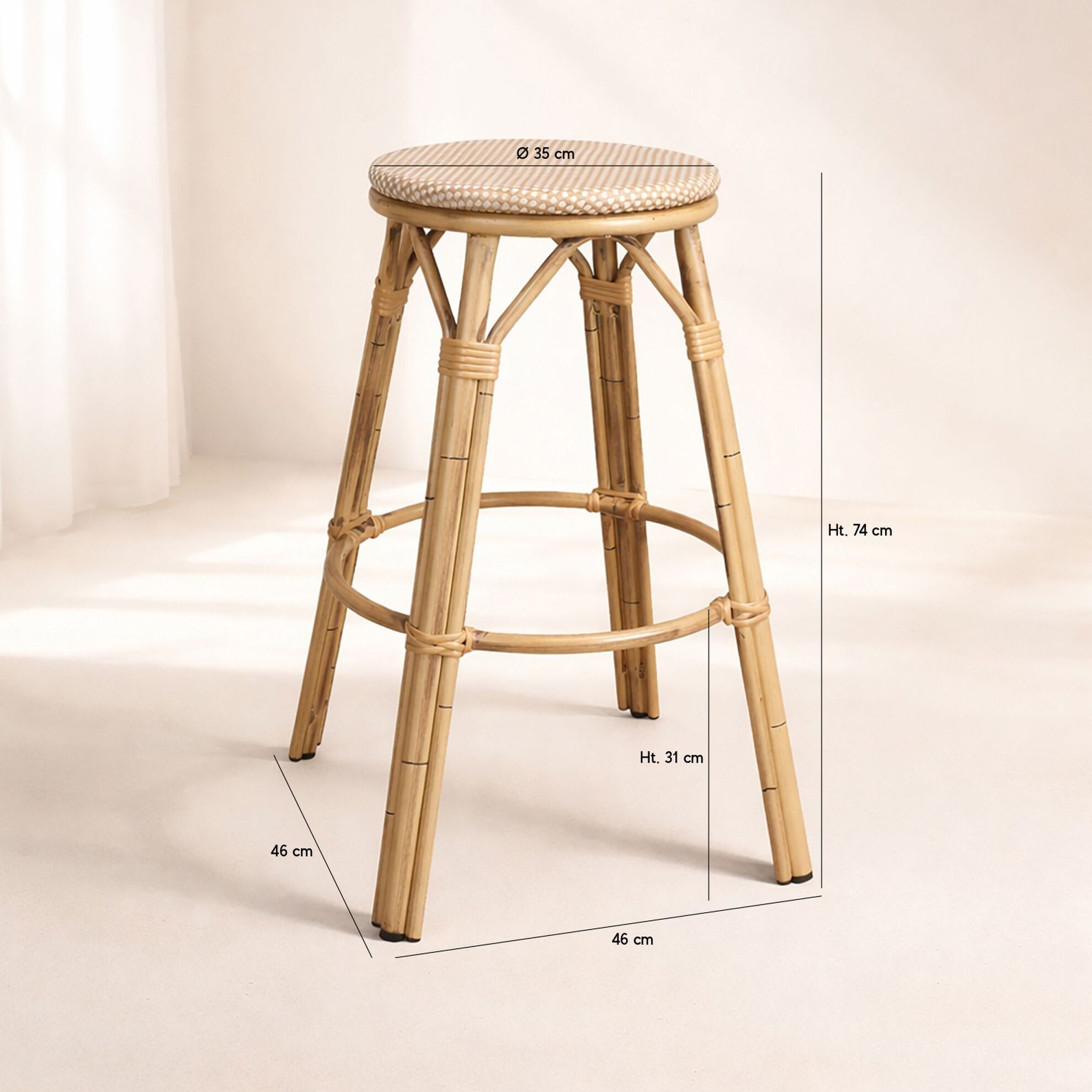Tabouret de bar d'extérieur en aluminium effet rotin beige AMALFI