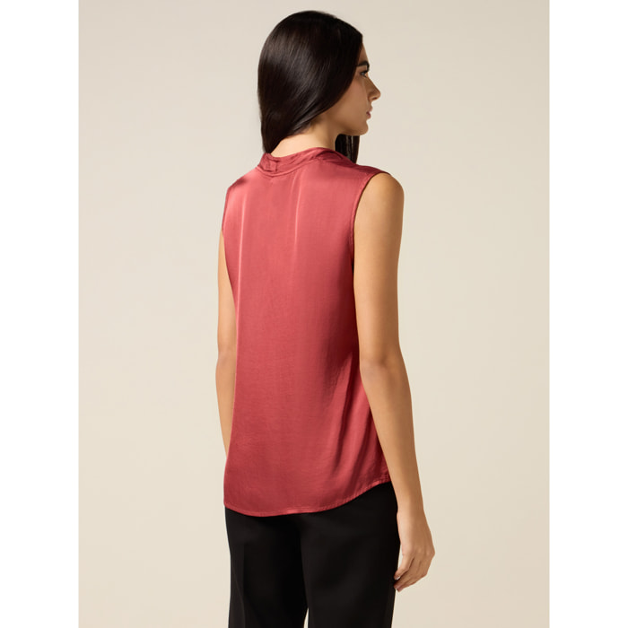 Oltre - Blusa de satén con escote en V - Rojo