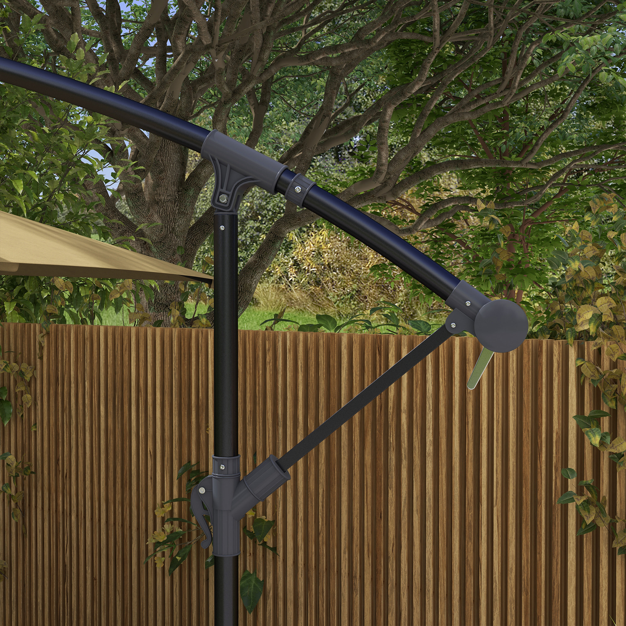 Parasol Excéntrico 294x193 cm Sombrilla de Jardín con Base Cruzada y Manivela Impermeable Protección UV Sombrilla para Terraza Patio Marrón