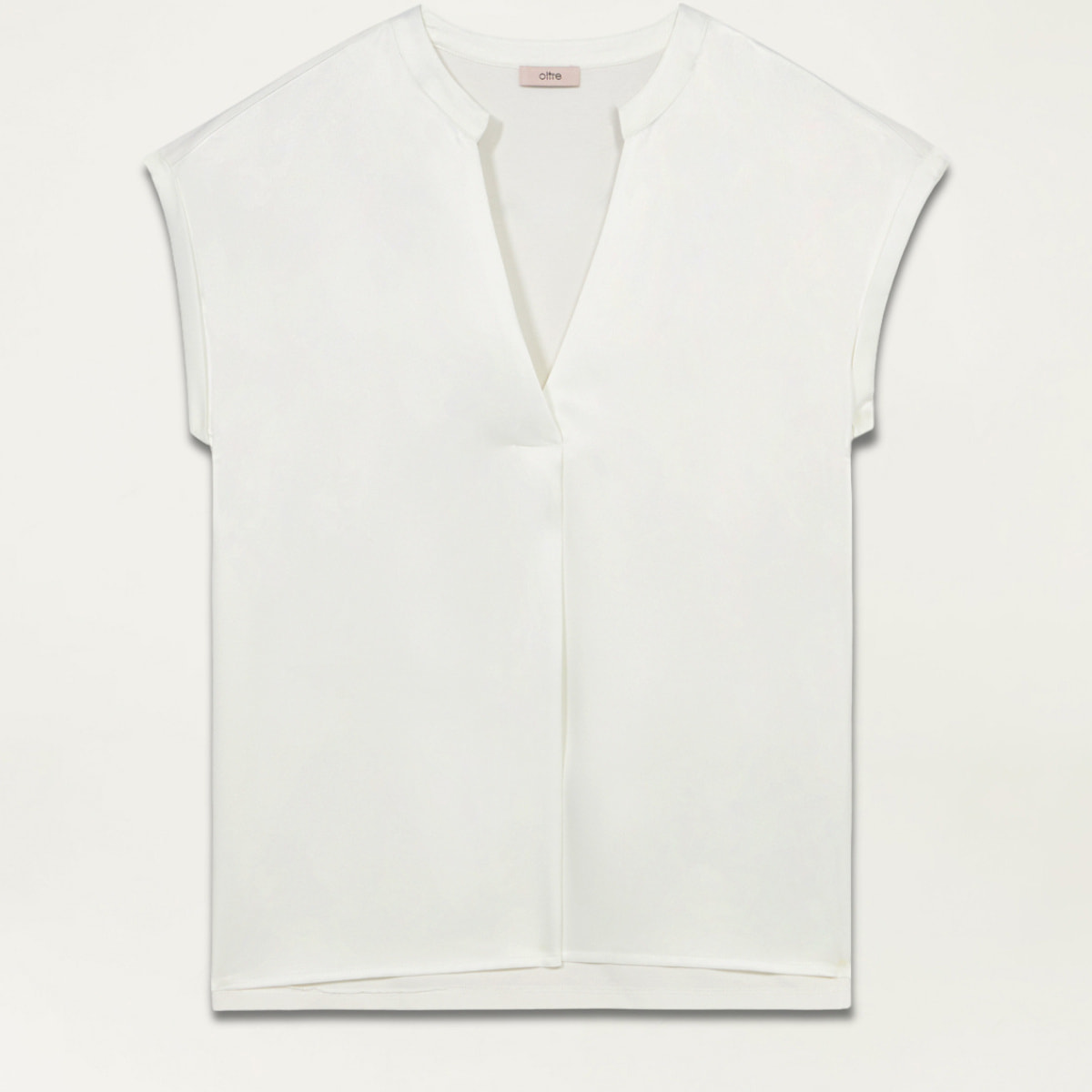 Oltre - Camiseta bimateria con escote de pico - Blanco