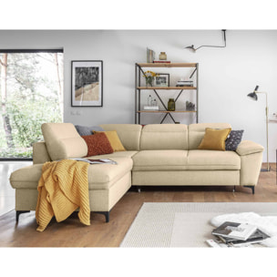 Clever - canapé d'angle gauche - 5 places - convertible avec coffre et têtières - en tissu - Beige
