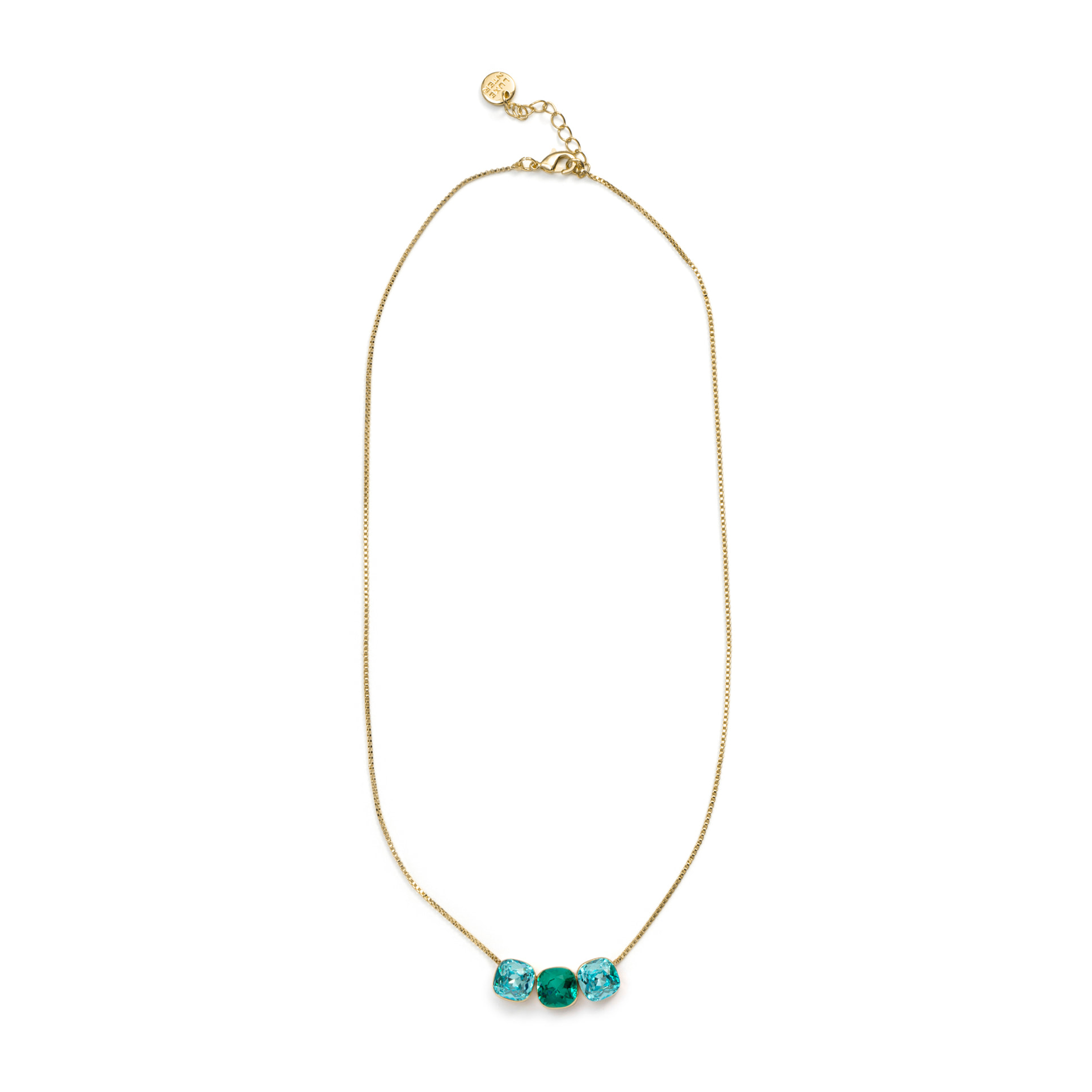 Collar de Cristal Azul acabado en oro amarillo de 18k