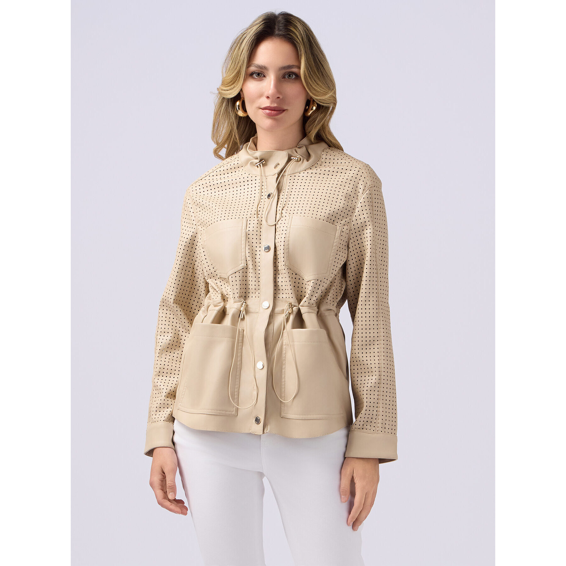 Oltre - Parka corto con parti laserate - Beige