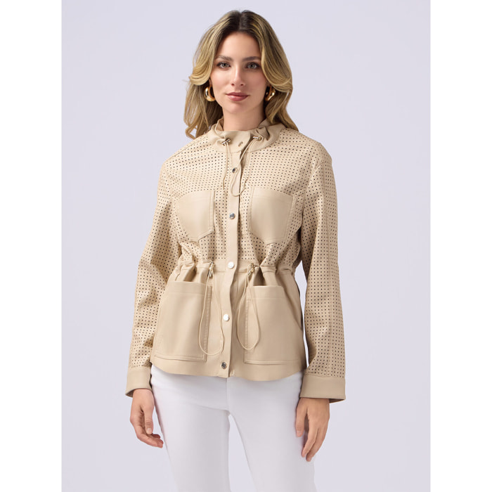 Oltre - Parka corto con parti laserate - Beige