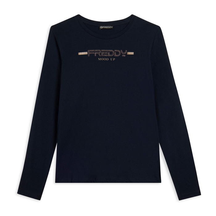 T-shirt da donna a manica lunga con fondo stondato