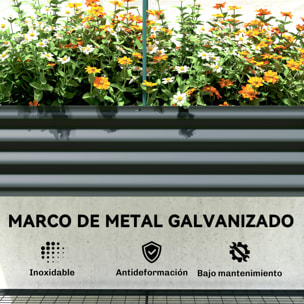 Huerto Urbano Elevado con Cubierta de Invernadero de 140 g/m² PE, Mesa de Cultivo de Metal Galvanizado con Estante Inferior y Forro para Cultivo, Plantas y Flores, 120x55x140 cm, Gris Oscuro