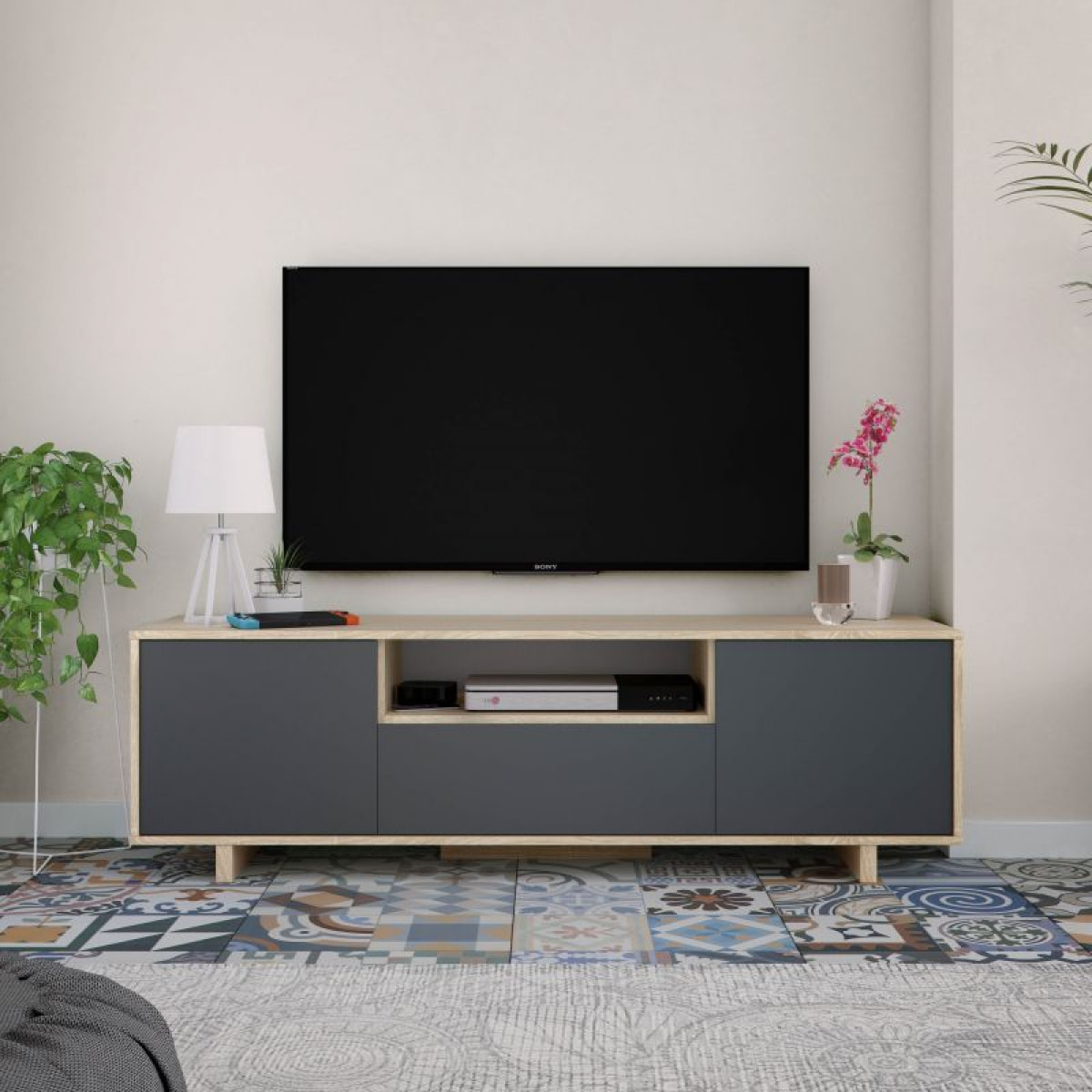 Mueble TV Zaira Roble Canadian - Antracita