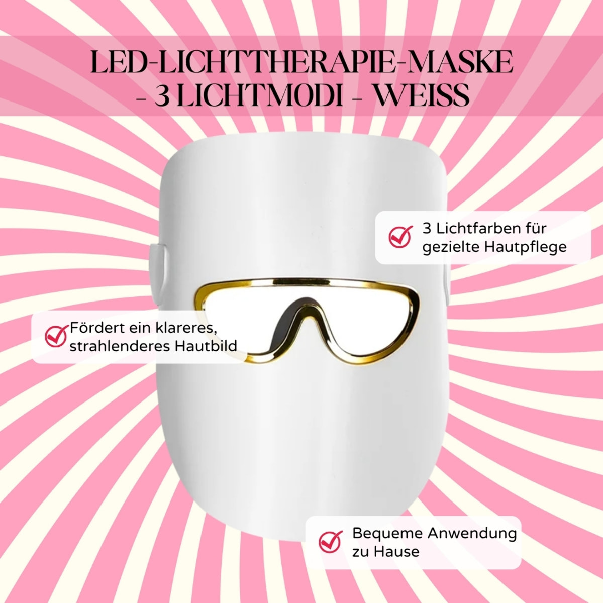 Máscara de terapia de luz LED con 3 modos de color – Blanco