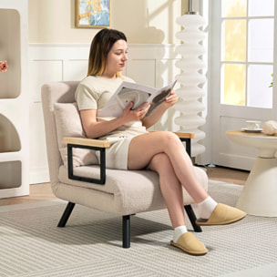 Sofá Cama de 1 Plaza Sofá Cama Plegable Tapizado en Borreguito con Respaldo Ajustable de 5 Niveles y Almohada Acolchada para Oficina Dormitorio Salón 63x73x81 cm Beige