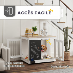 Cage pour chien intérieur - cage d'intérieur design - 2 portes - tableau noir pour craie - barreaux acier