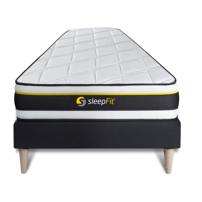 Ensemble Matelas Sommier 90x200 cm - Sommier Noir (en kit) - Soft