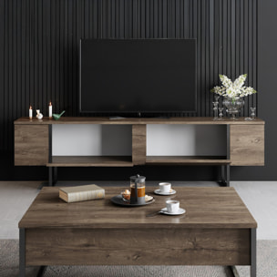 WILLIAMSBURG Meuble TV avec placards aspect bois de noyer et détails noirs 180cm