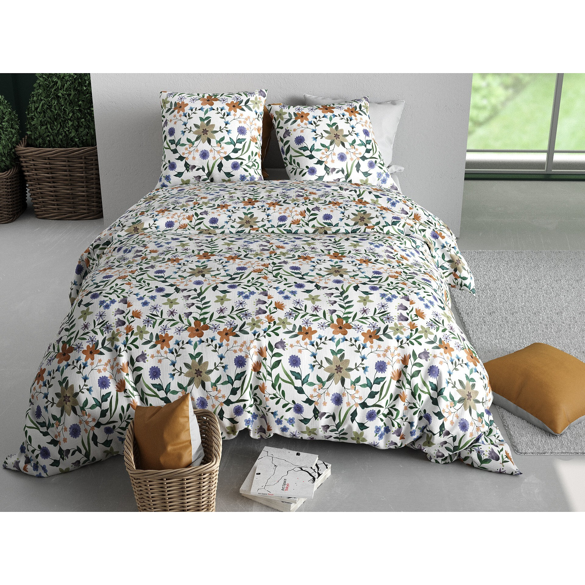 Parure housse de couette imprimée 220x240cm + 2 Taies 100% coton 57fils VEITCHS