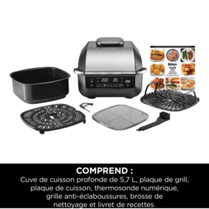 Grille-viande NINJA Foodi Air Grill  EG351 gris thermosonde à poser, 25.5x24.5 cm