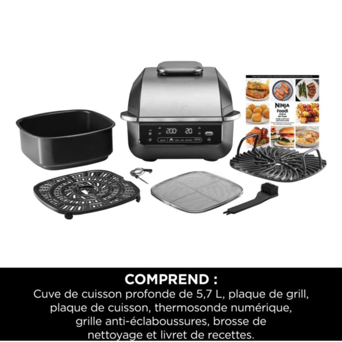 Grille-viande NINJA Foodi Air Grill  EG351 gris thermosonde à poser, 25.5x24.5 cm