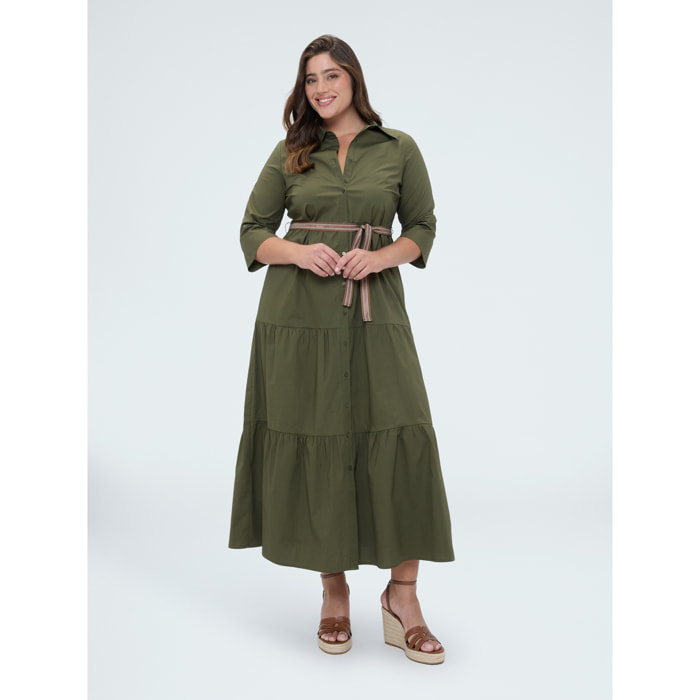 Fiorella Rubino - Vestido camisero Power en viscosa - Verde militare