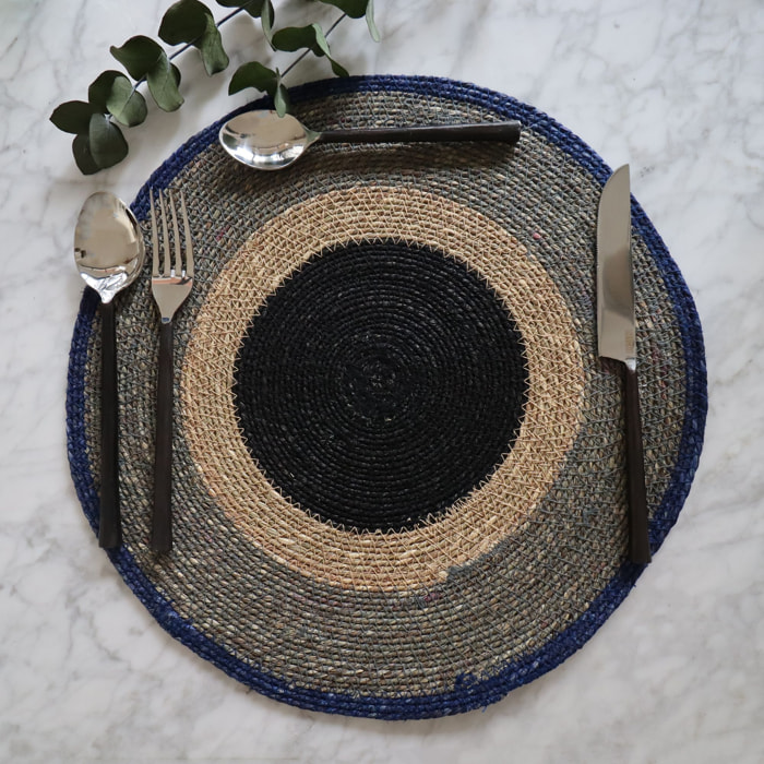 Lot de 6 sets de table bleu en jonc de mer 38cm LUNA