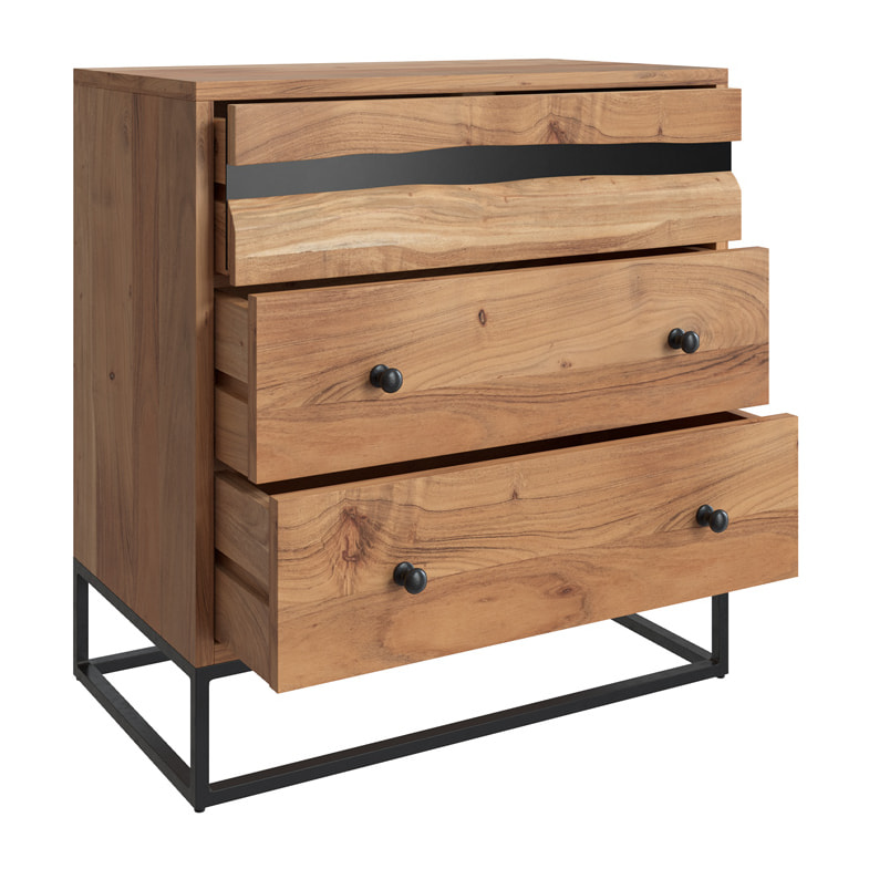 Commode en bois d'acacia et métal, 3 tiroirs - Alabama