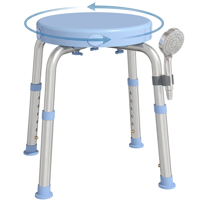 Silla Ducha Personas Mayores Giratorio 360°, Taburete Ducha con Marco de Aluminio, Altura Regulable en 5 Niveles, Antideslizante, Silla de Baño, Montaje Sin Herramientas, Carga 136 kg