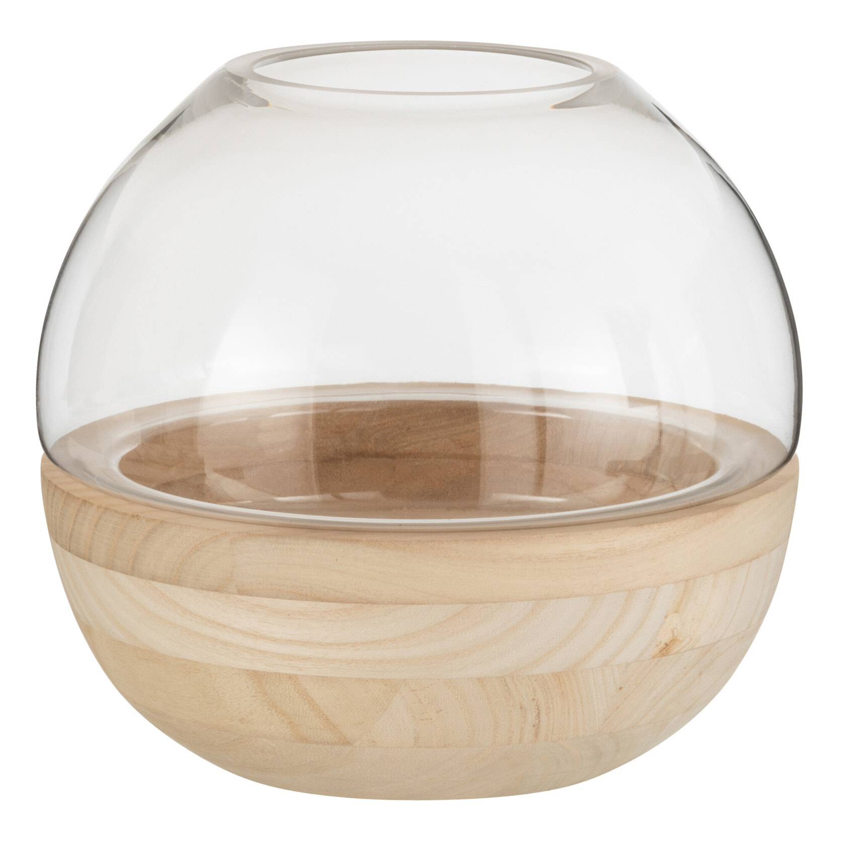 J-Line Vase Rond Bois/Verre Marron Clair