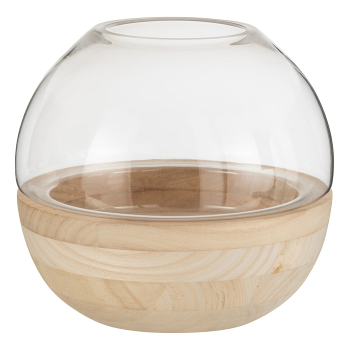 J-Line vase Rond - bois/verre - brun clair - 22.5 cm de hauteur