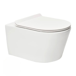 Pack WC sans bride Brevis, fixations invisibles + Abattant slim softclose + Bâti Geberit Extra-plat UP720 + Plaque blanc/chromé