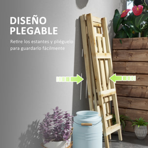 Estantería para Plantas Plegable de Madera Soporte para Macetas de 3 Niveles con Marco en A para Exteriores Interiores Salón Jardín Balcón 100x36x112 cm Natural