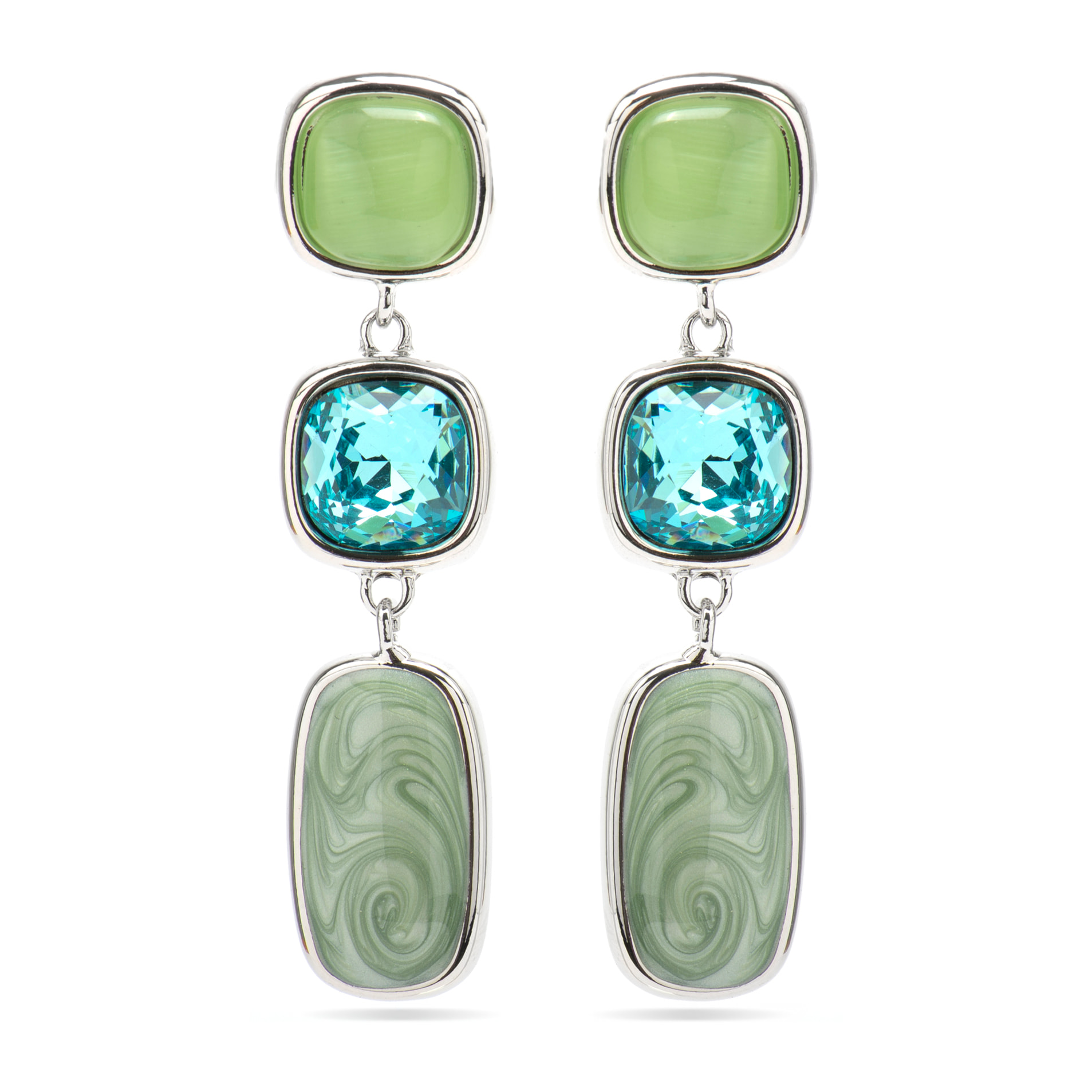 Pendientes con Ojo de Gato Verde acabado plata