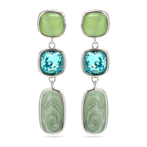 Pendientes con Ojo de Gato Verde acabado plata