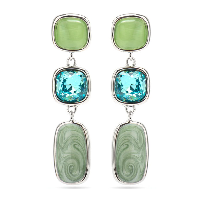Pendientes con Ojo de Gato Verde acabado plata