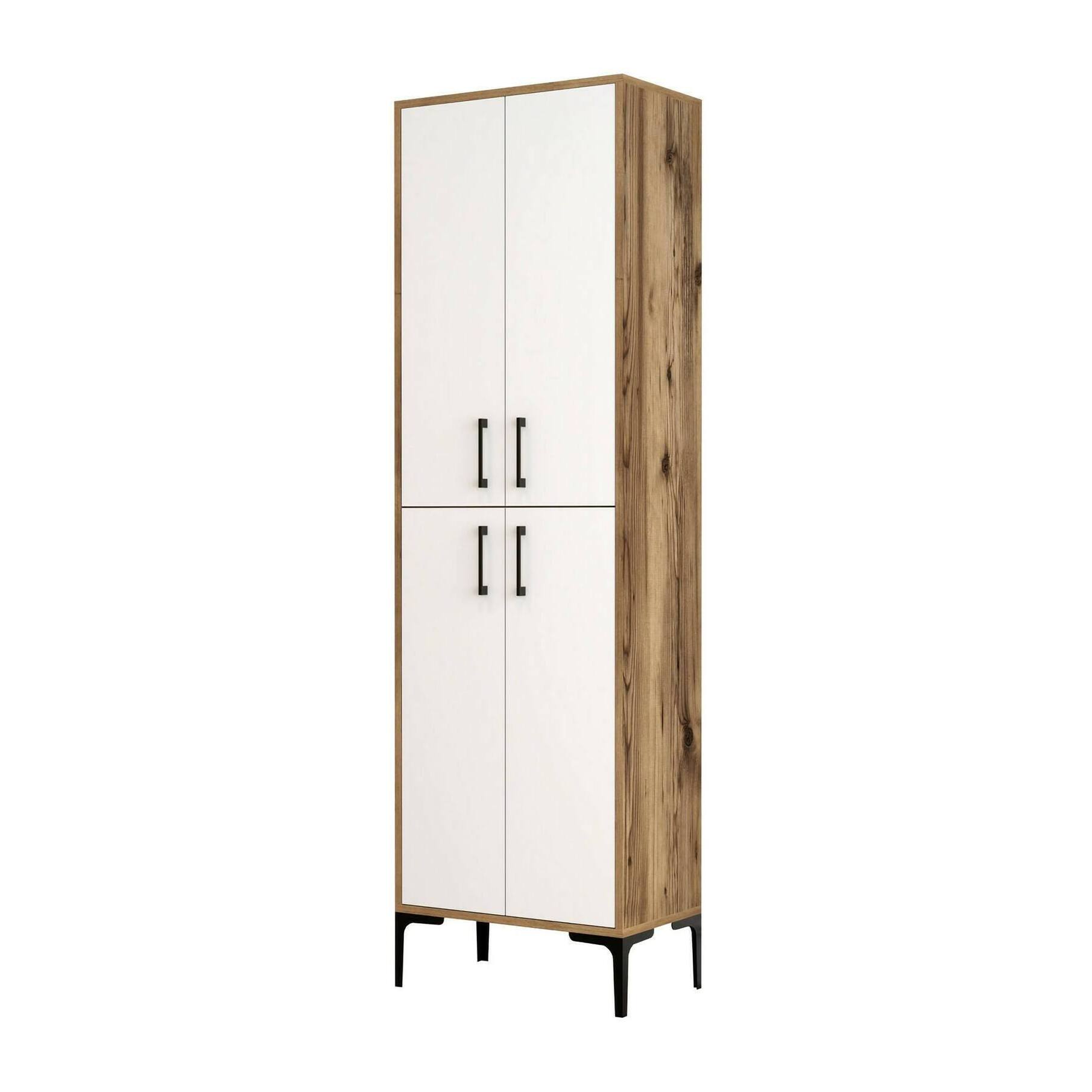 Credenza Denipot, Buffet da soggiorno, Madia da salotto, Dispensa da cucina, 60x35h200 cm, Noce e Bianco