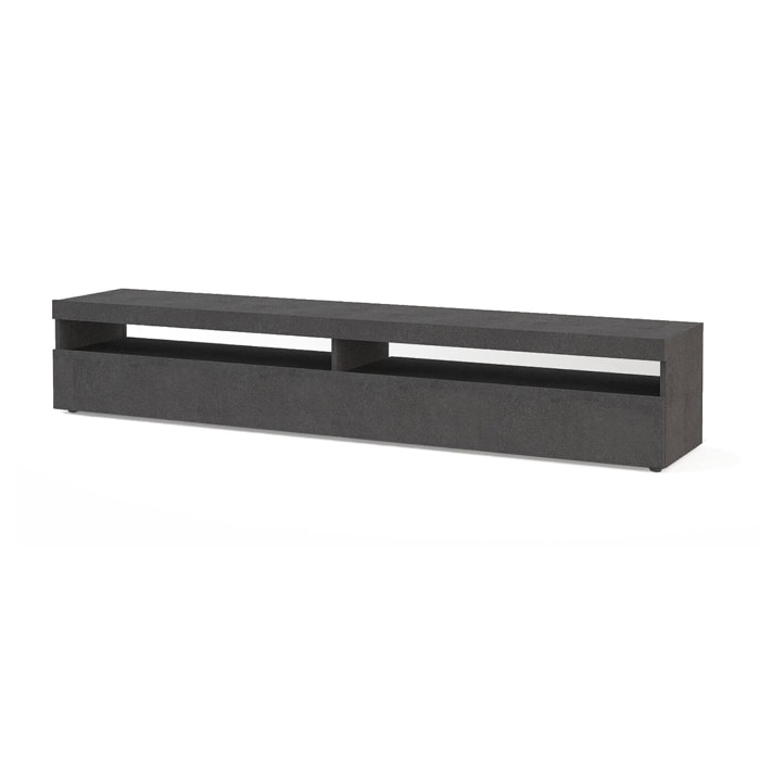 Mobile porta TV Active, Credenza bassa da soggiorno a 2 ante, Base porta televisione, 100% Made in Italy, cm 200x45h36, Ardesia, con luce LED