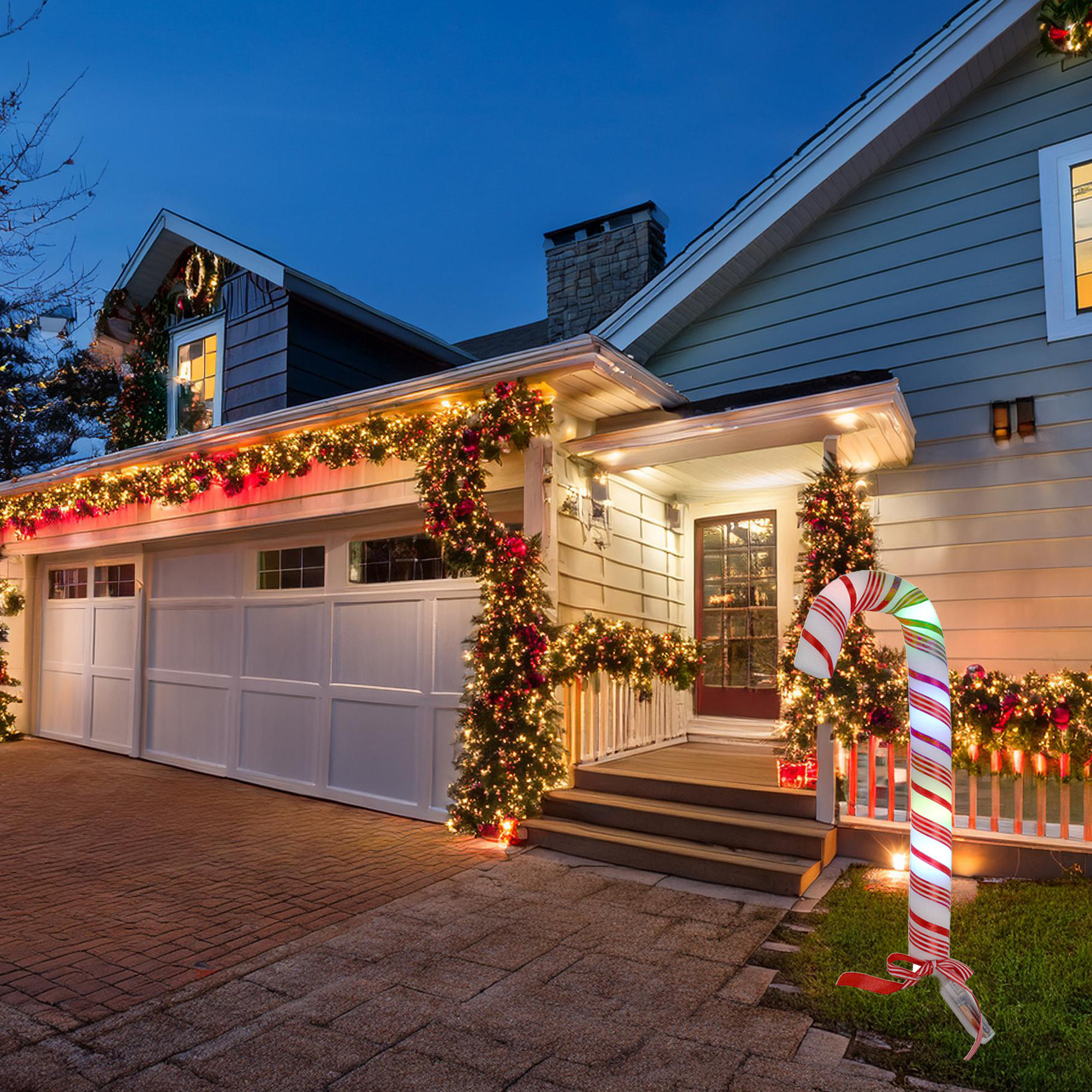 Bastón navideño de caramelo con luces led multicolores 13x4x53cm