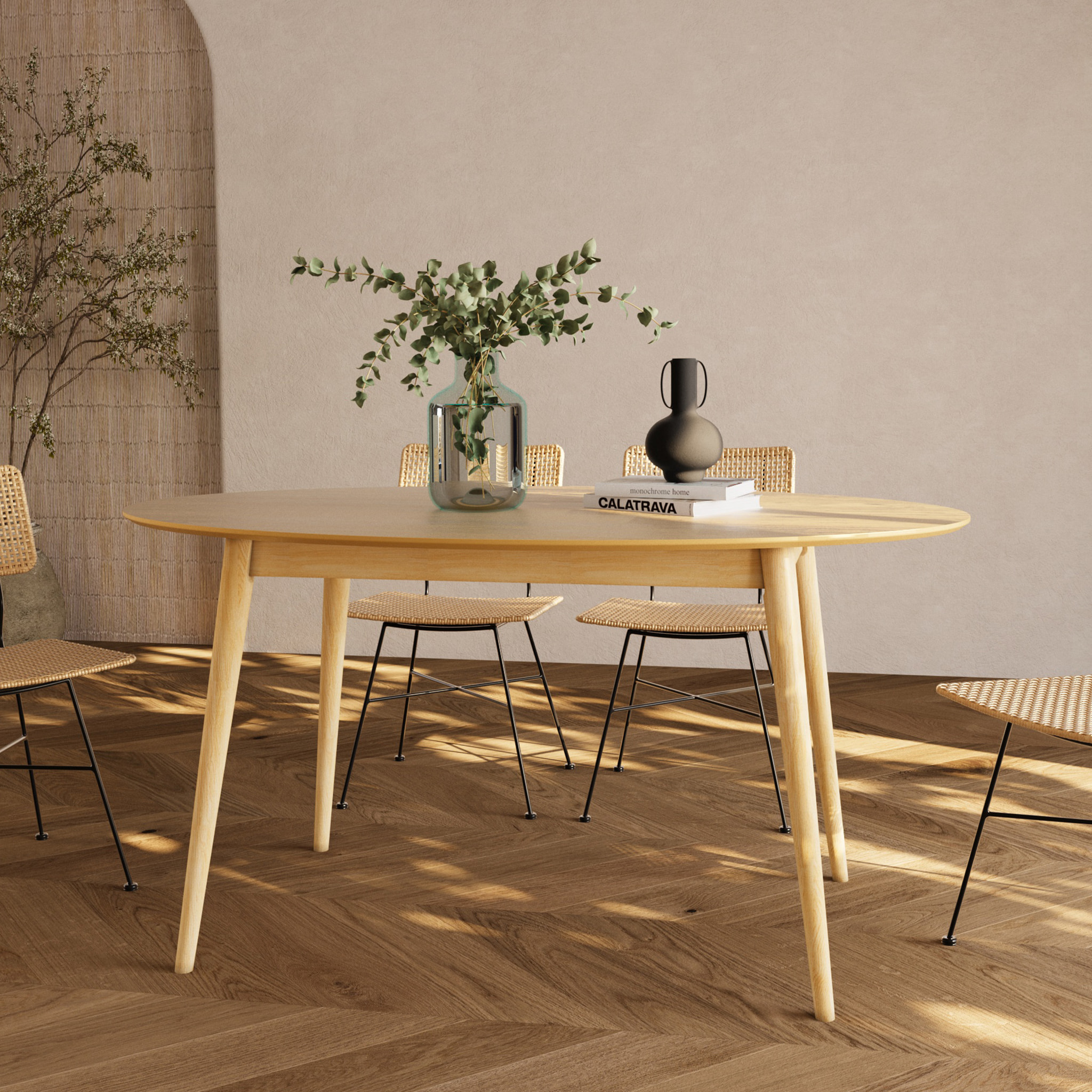 Table ovale 6 personnes en bois clair 150 cm - Eddy