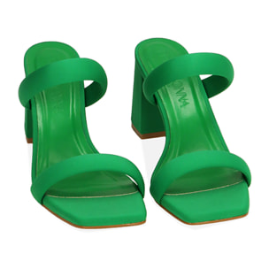Mules verdi in tessuto, tacco 7,5 cm