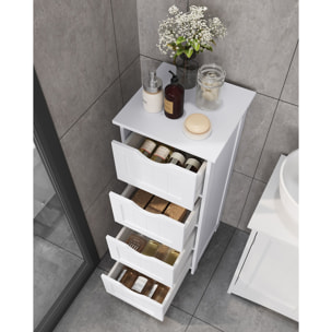 Mobiletto da Bagno Salvaspazio con 4 Cassetti in Legno Bianco