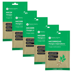 PLANETA HUERTO | Pack Micorrizas Ecológicas 5 Sobres para 10 L, Abono Natural con Hongos Simbióticos - Micorrizas para Mejorar Raíces y Absorción de Nutrientes