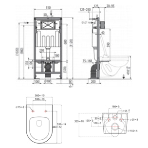 Pack WC bâti-autoportant + WC SAT sans bride fixations invisibles + Abattant softclose + Plaque blanche (SMART-Brevis-9)
