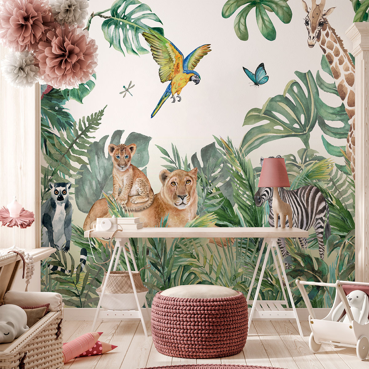 Papier peint panoramique jungle préencollé animaux de la savane H 250 x L 240 cm