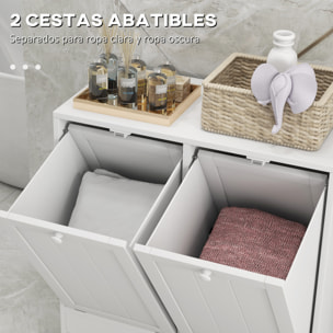 Armario de Baño con Cestos Ropa Sucia, Mueble Ropa Sucia con 2 Compartimentos, Ideal para Lavandería, Blanco, 66x33x68 cm