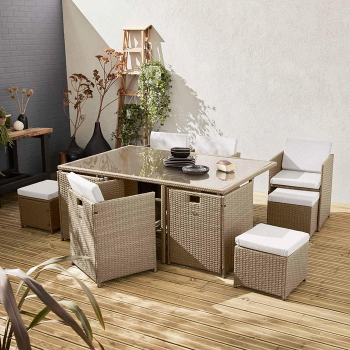 Table de jardin encastrable résine + Housse de protection gris foncé polyester