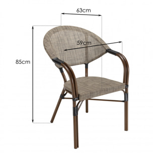 VIANNEY - Salon de jardin 2 personnes en acier - 1 table ronde 70x70cm et 2 chaises en textilène taupe