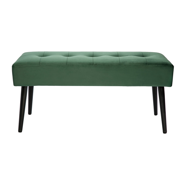 Banc design capitonné en tissu velours vert foncé et métal noir L96 cm GUESTA