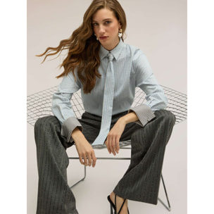 Motivi - Camisa de popelín a rayas con corbata - Light - blue