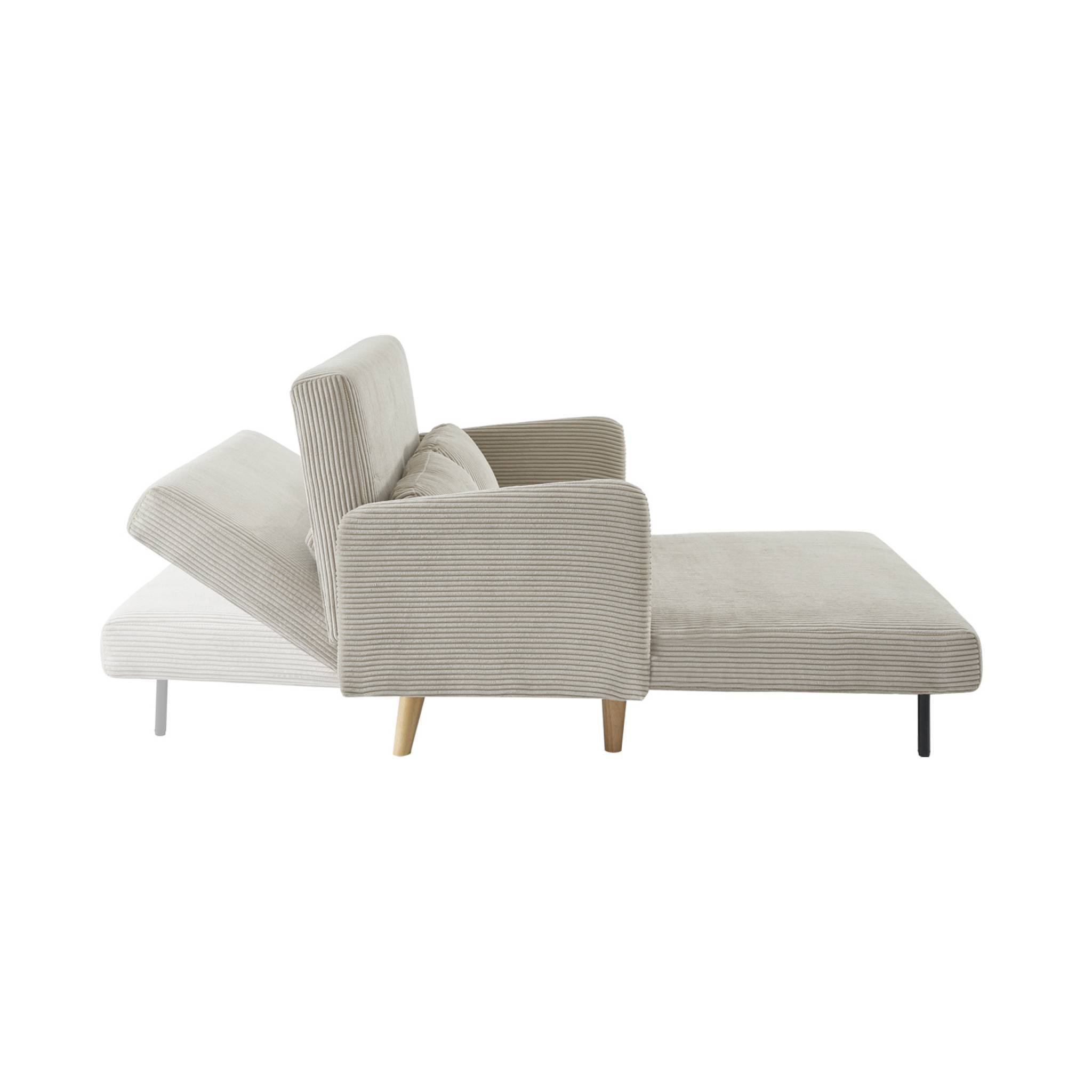 Canapé convertible en velours côtelé - Panam - 2 places scandinave. pieds bois. beige/greige. banquette. dossier inclinable